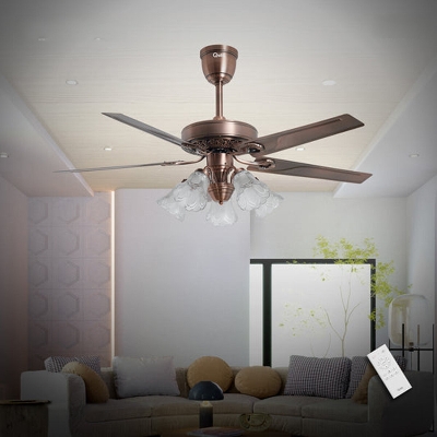 Picture of Qulik Luxoria UL 52" -Glass Flower Lampshade Copper Motor Remote Control Under-Light Ceiling Fan Q-8118-AC | Free Delivery