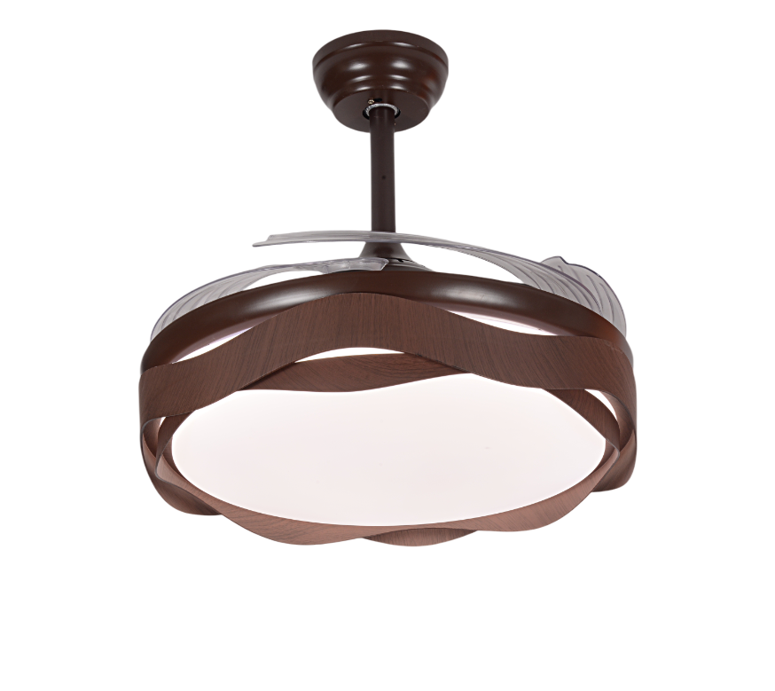 Picture of Qulik 48" Modern Chandelier Retractable Invisible Blade Silent 3 Color Change LED Remote Ceiling Fan (Wooden) | Q-K6367