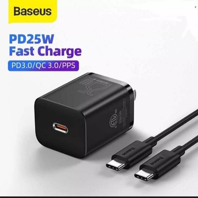Picture of Baseus Super Si Quick Charger 1C 25W US Sets With Mini Cable Type-C to Type-C 3A 1m Black