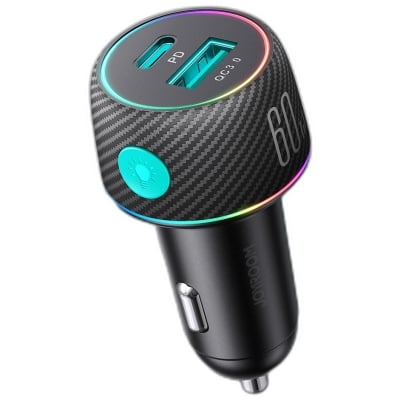 Picture of JOYROOM JR-CCN01 60W 1A + 1C Multi-color Car Charger With Light Button - Black