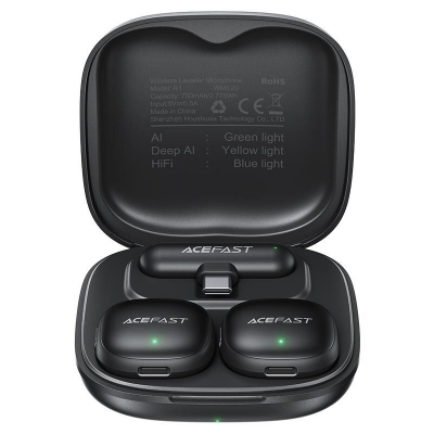 Picture of ACEFAST | R1 Wireless Lavalier Microphone (2 Mics + 1 Receiver) | USB-C | 48kHz/24-bit, AI Noise Reduction | 50m Range, 25ms Low Latency | 8h Mics + 48h Case | For Android & iPhone 15/16