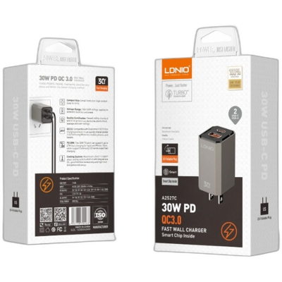 Picture of LDNIO A2527C 30W Dual Usb Ports Home Charger Usb C Super Fast Charging Wall Charger Qc3.0 Fast Charging Home Charger"