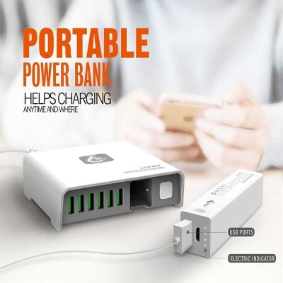 Picture of LDNIO A6802 Box Magical 6 Ports 40W Auto ID Charger with 2600mAh Power Bank