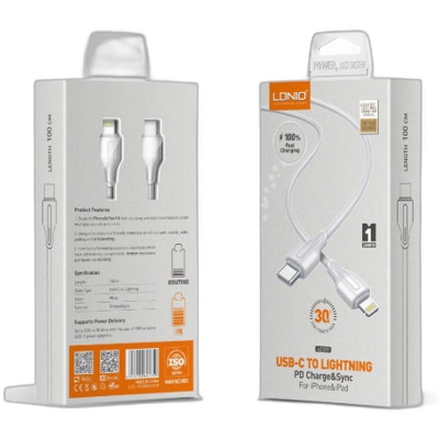 Picture of LDNIO LC121 I USB-C To Lightning 30W For iPhone 1 Meter Type-C To Lightning Charging & Data Transmission Cable For iPhone 12 Pro Max / iPhone 11 Pro Max