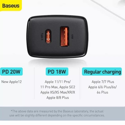 Picture of Baseus 20W USB Charger Dual Charging Port Support Type C PD Fast Charging Phone Charger For iPhone 12 XS Pro Max 11 Mini 8 Plus