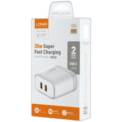 Picture of LDNIO A2528C 35W portable fast charger dual usb c quick Pd charger adapter travel charger
