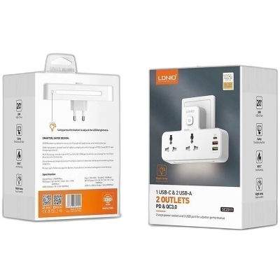 Picture of LDNIO 20W PD QC3.0 1 USB-C 2 USB-A 2 Power Socket Charger
