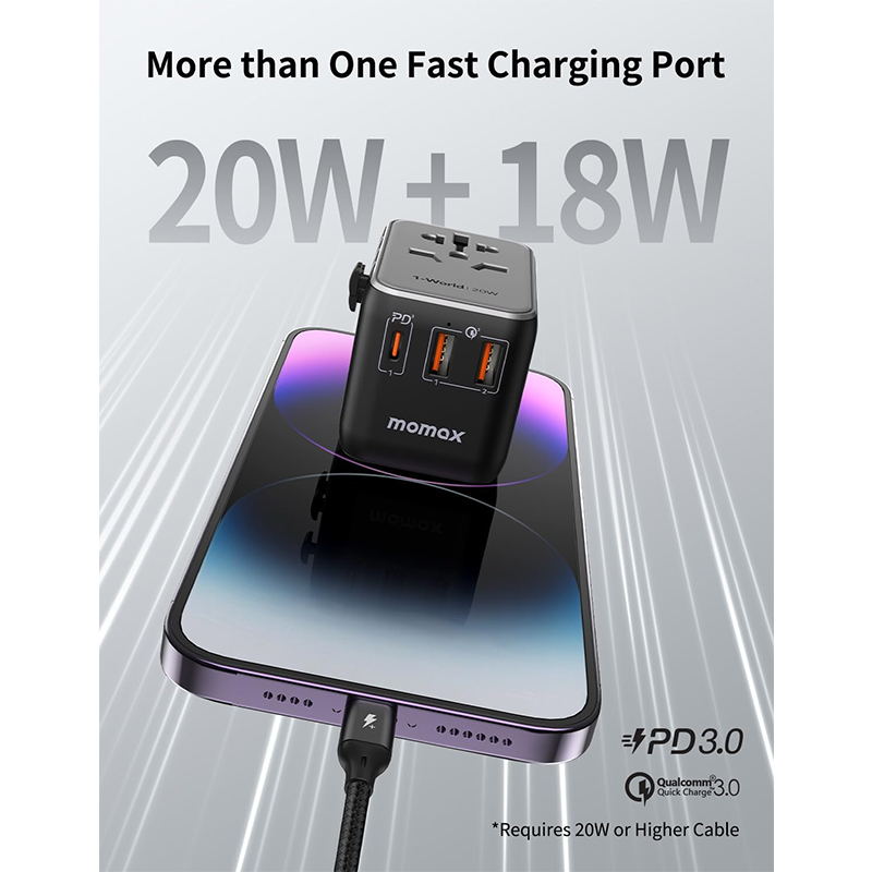 Picture of Momax 1-World 20W 3-Port+AC Travel Adapter UA11