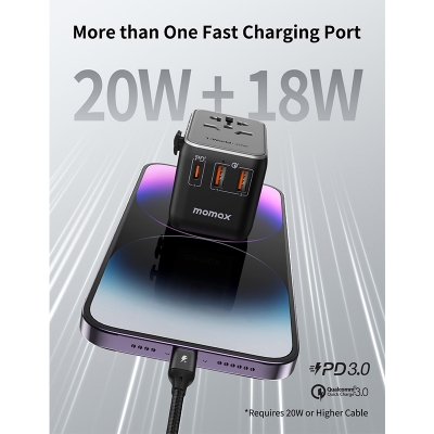 Picture of Momax 1-World 20W 3-Port+AC Travel Adapter UA11