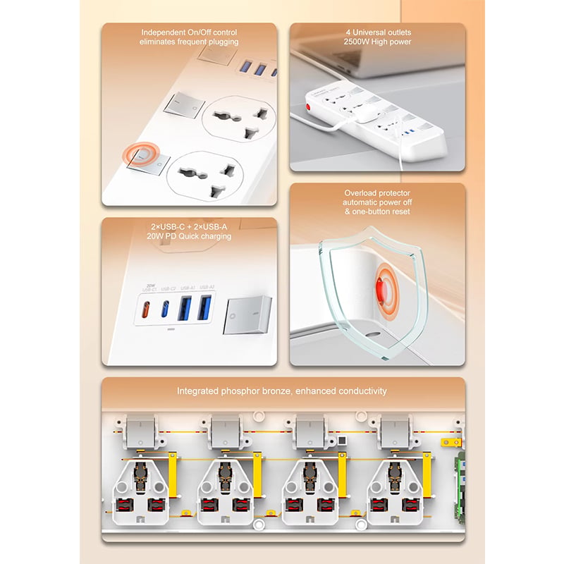 Picture of LDNIO SC4408C Extension Power Socket (4 AC + 4 USB)