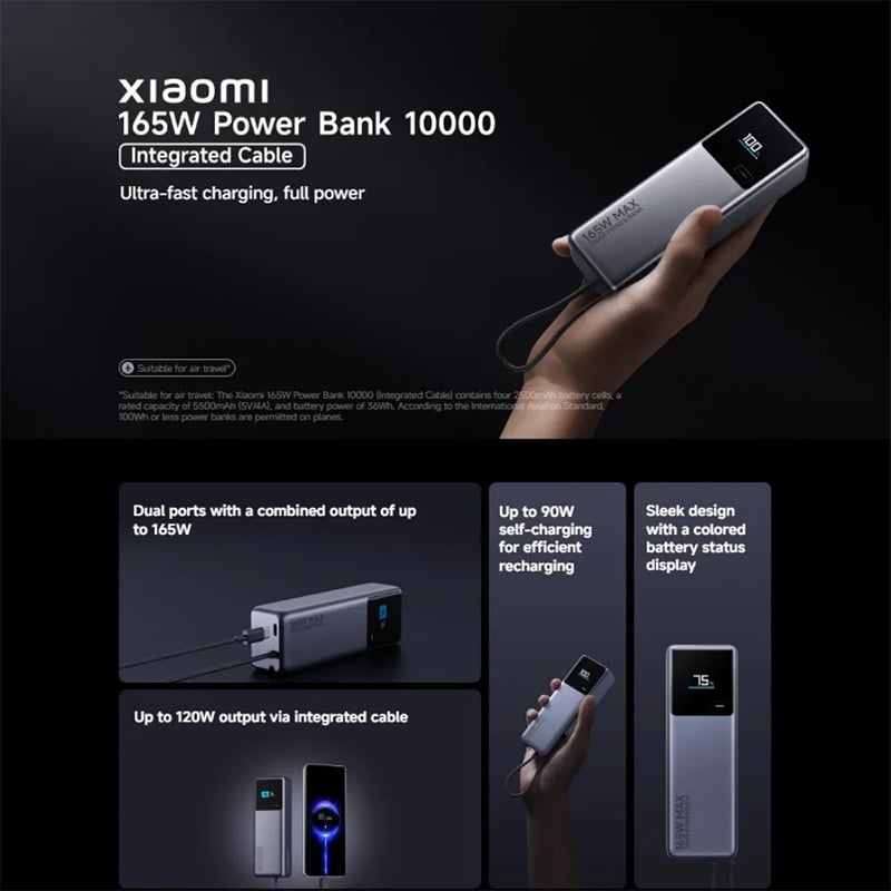 Picture of Xiaomi 10000mAh 165W Power Bank (PB2050ZM, Built‑in Cable)