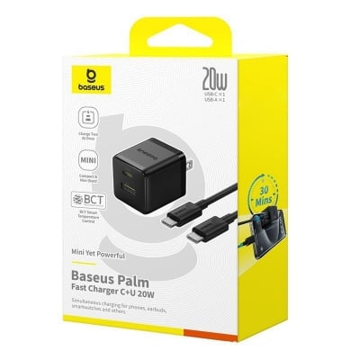 Picture of Baseus Palm Series 20W PD Fast Charger Set (USB‑C + USB‑A Dual Port)