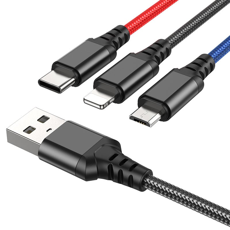 Picture of Hoco X76 Super 3‑in‑1 Charging Cable (Lightning / Micro‑USB / Type‑C, 1m)