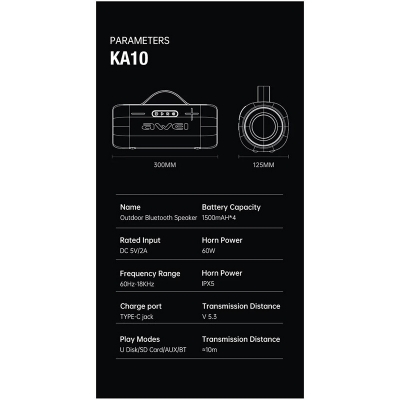 Picture of Awei KA10 Wireless Bluetooth Speaker RGB Outdoor Speaker Bass 60W BT 5.3 Portable Speaker