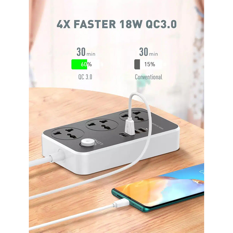 Picture of LDNIO SC3412 38W PD20W Power Strip (3 AC + 3 QC3.0 USB)