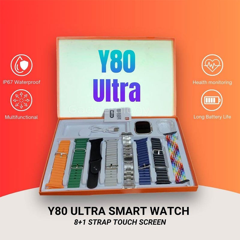 Picture of Y80 Ultra Smart Watch 8 Straps 1 Bumper Wireless Charging Bluetooth Calling Fashionable Watch for Men and Women