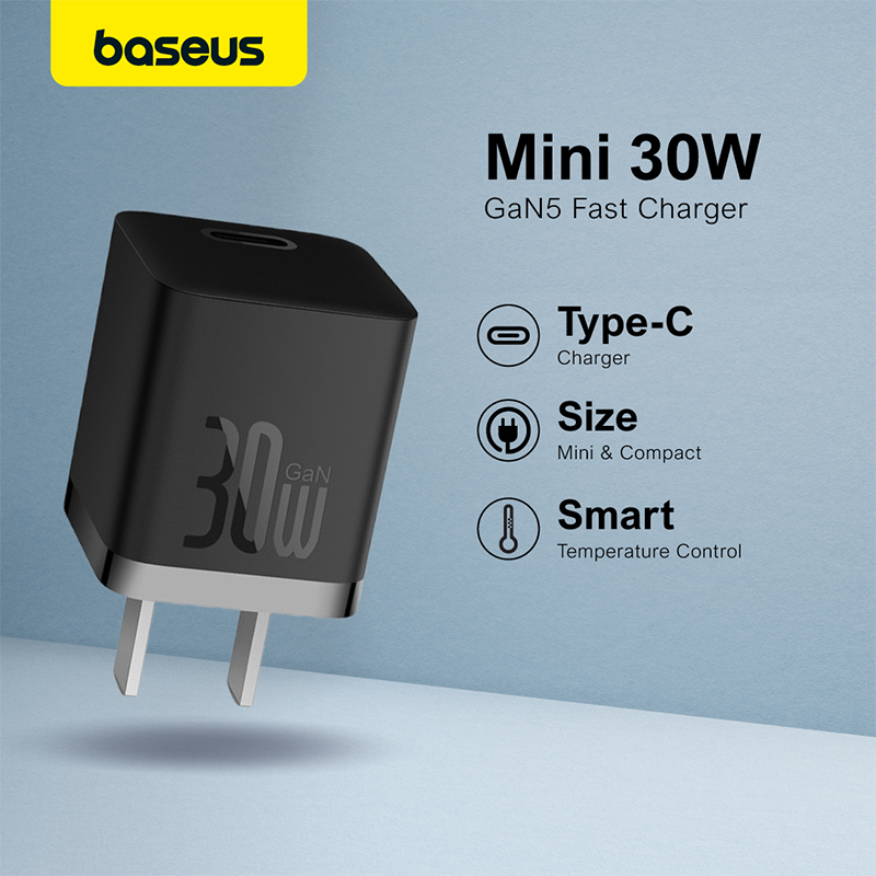 Picture of Baseus Mini GaN5 30W Fast Charger For iPhone 14 13 12 11 Pro Max USB Type C Charger Quick Charge 4.0 QC 3.0 For Samsung Xiaomi Phone