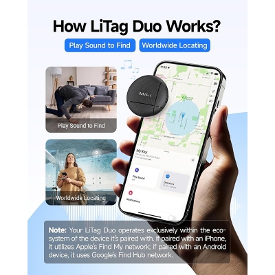 Picture of MiLi LiTag Duo Smart Tracker - High-Performance Dual System for iOS/Android, Global GP S Tracking, Rechargeable Battery