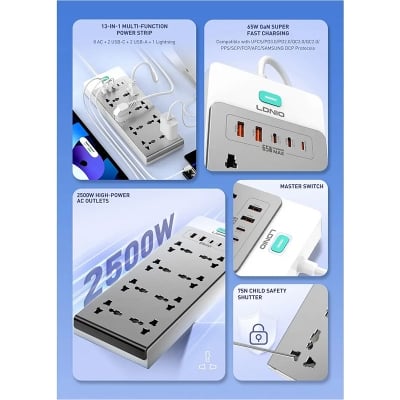 Picture of LDNIO SC4 13‑in‑1 GaN Power Strip 65W Charging Station