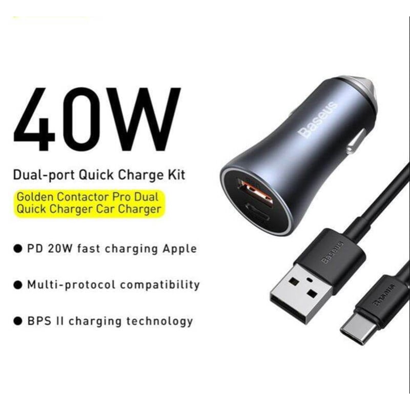 Picture of Baseus Golden Contactor Pro Dual Quick Charger Car Charger U+C 40W (TZCCJD‑0G)