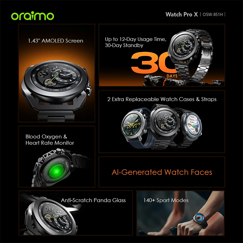 Picture of oraimo Watch Pro X OSW‑851H (1.43" AMOLED Smartwatch, IP68)