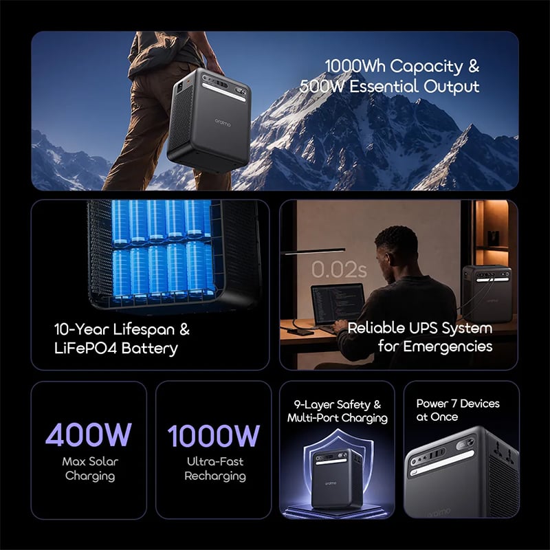 Picture of oraimo KILI OPS‑5102 (1000Wh LiFePO4 Power Station, 500W Output)