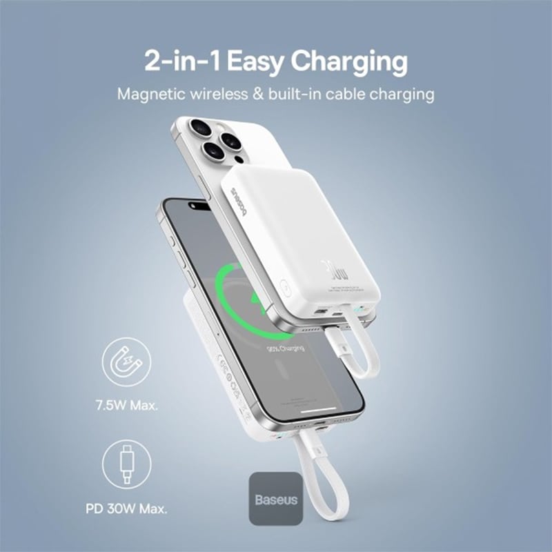 Picture of Baseus Power Bank 30W Magnetic Wireless Power Bank with Built-in Type-C Cable