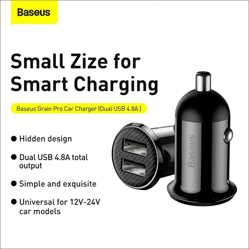 Picture of Baseus Grain Pro Dual USB Car Charger (4.8A)