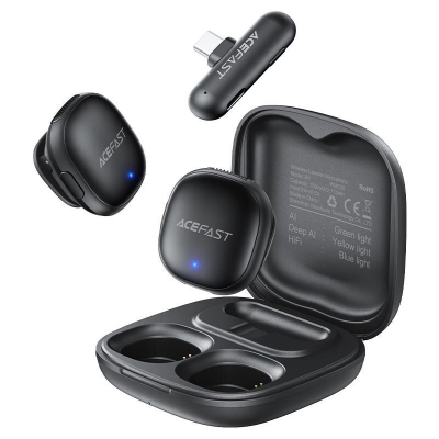 Picture of ACEFAST | R1 Wireless Lavalier Microphone (2 Mics + 1 Receiver) | USB-C | 48kHz/24-bit, AI Noise Reduction | 50m Range, 25ms Low Latency | 8h Mics + 48h Case | For Android & iPhone 15/16