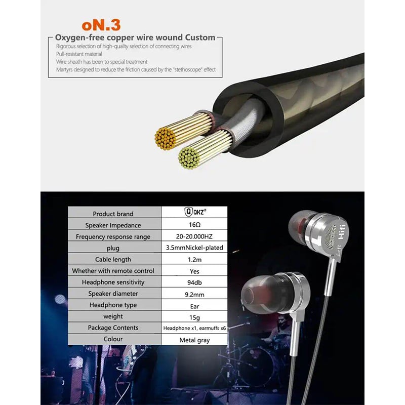 Picture of QKZ DM9 Zinc Alloy Hifi Metal In Earphone With Microphone