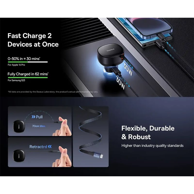 Picture of Baseus Enjoyment Pro Retractable USB‑C 60W Car Charger