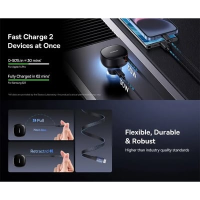 Picture of Baseus Enjoyment Pro Retractable USB‑C 60W Car Charger