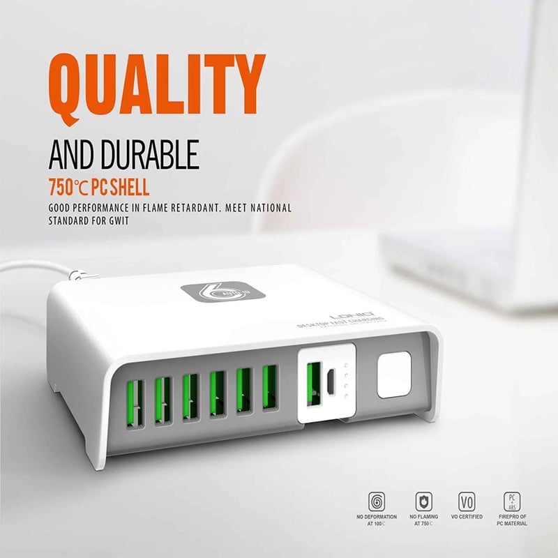 Picture of LDNIO A6802 Box Magical 6 Ports 40W Auto ID Charger with 2600mAh Power Bank