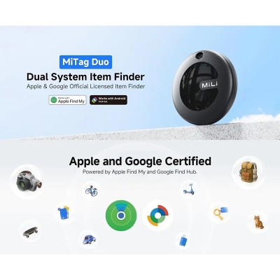 Picture of MiLi MiTag Duo Smart Tracker - High-Performance Dual System for iOS/Android, Global GP S Tracking, Rechargeable Battery