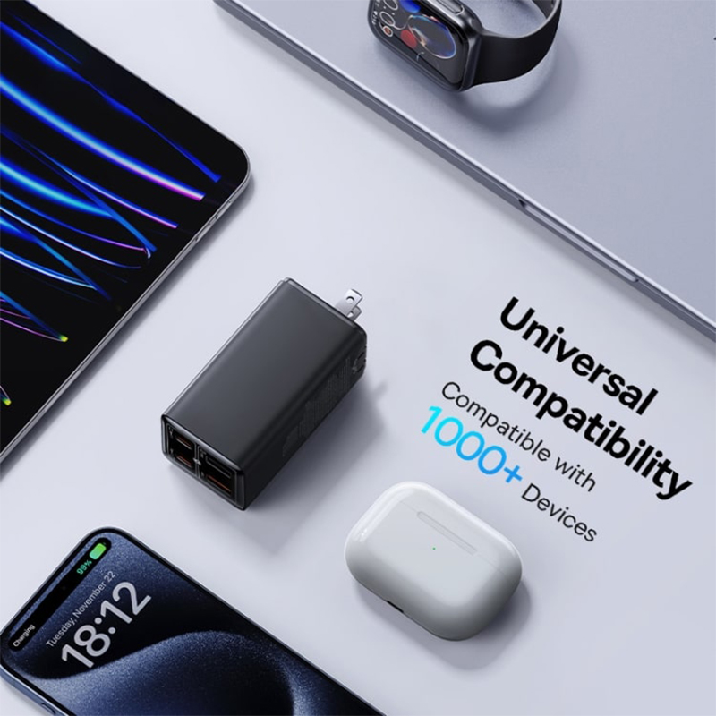 Picture of Baseus GaN6 Pro 100W 2 x USB-C Type-C + 2 x USB Fast Charger, US Plug (Black)