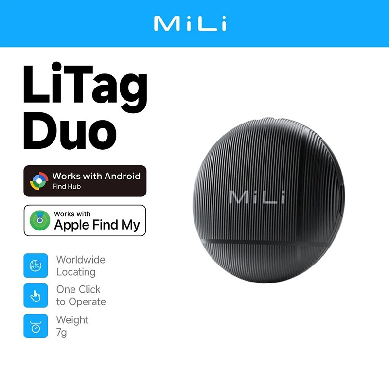 Picture of MiLi LiTag Duo Smart Tracker - High-Performance Dual System for iOS/Android, Global GP S Tracking, Rechargeable Battery