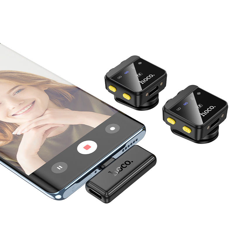 Picture of Hoco L17 Wireless Dual‑Mic Lavalier Microphone | Type‑C & Lightning Compatible | 600 mAh Case + 75 mAh Mics | 5–6 h Runtime | Noise‑Reduction | USB‑C Charging Case