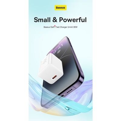 Picture of Baseus Mini GaN5 30W Fast Charger For iPhone 14 13 12 11 Pro Max USB Type C Charger Quick Charge 4.0 QC 3.0 For Samsung Xiaomi Phone