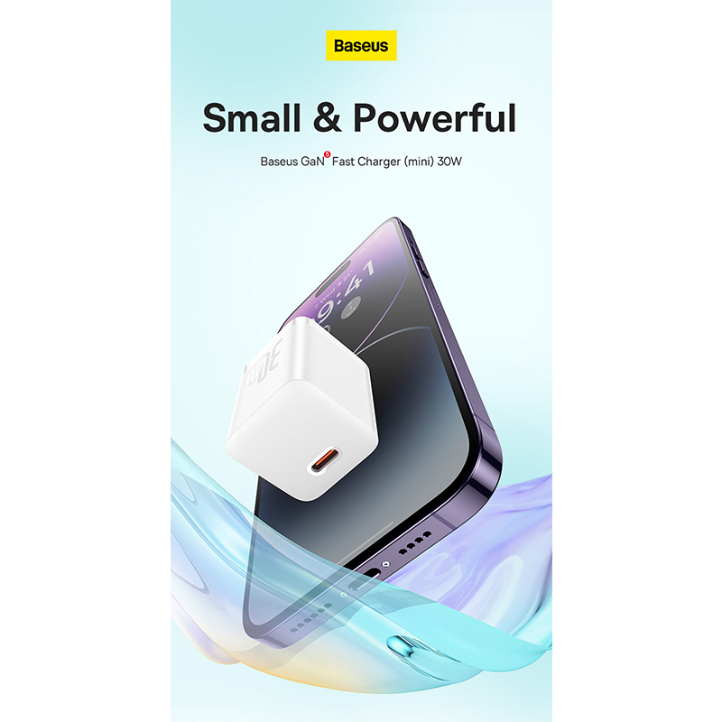 Picture of Baseus Mini GaN5 30W Fast Charger For iPhone 14 13 12 11 Pro Max USB Type C Charger Quick Charge 4.0 QC 3.0 For Samsung Xiaomi Phone