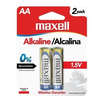 Picture of Maxell Alkaline AA Batteries: 1.5 Volt Power for Various Devices - Pack of 2 Non-Rechargeable Batteries Included - Battery Multicolor