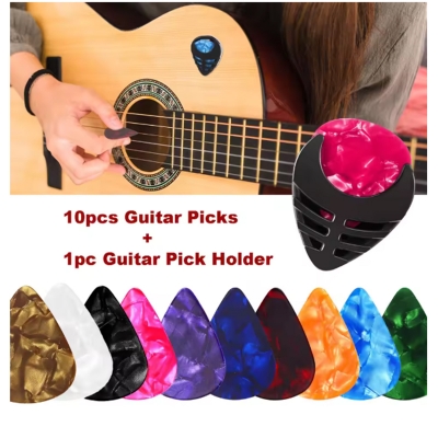 Picture of 10 Pcs  Random color  Guitar Picks For acoustic Guitar with 1 pcs Holder 