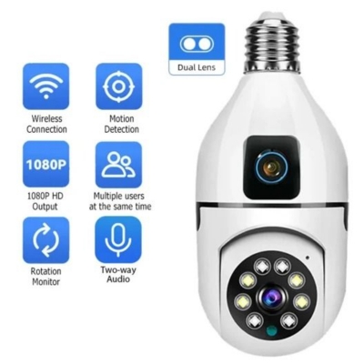 Picture of V380 Pro Dual Lens Dual Screen E27 Bulb Camera Two Ways Audio Color Night Vision Smart Home Security Wireless WIFI Indoor Camera White