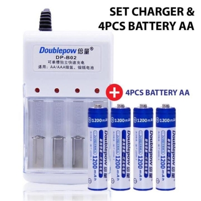 Picture of Combo Doublepow DP-B02 Standard Charger with 4 Pieces AA Size 1.2V 1200mAh Ni-MH Battery Combo Pack (Charger has No Full Charge Indication Facility) 