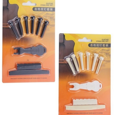 Picture of Full Set Acoustic Guitar Bridge Pins, Saddle And Nut with String remover Black and white 