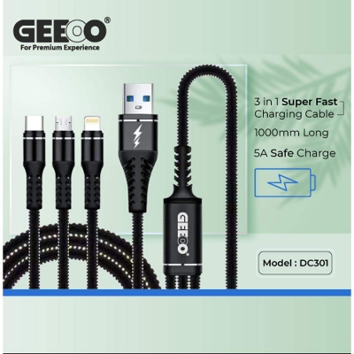 Picture of GEEOO 3 in 1 USB data cable fast charging 2.4A supported fast charging cable for mobile phone Multicolor