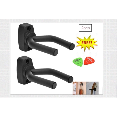 Picture of 2 Piece Guitar and Ukulele Stand Wall Mount Hanger Hook Guitar Holder with free guitar 2 picks Black