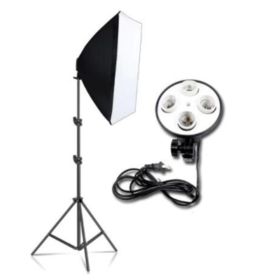 Picture of Professional 4-in-1 E27 Lamp Holder Studio Softbox Light Kit (Black) with 60x60cm Stand Included for Lighting Mastery Black