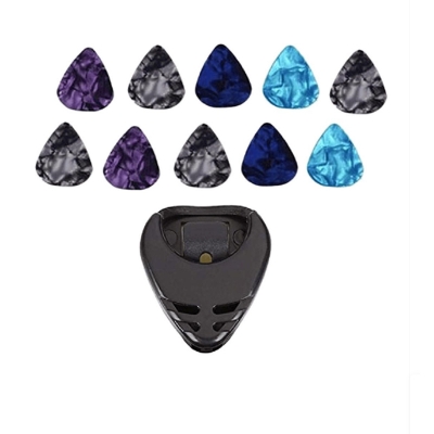 Picture of 10 Pcs  Random color  Guitar Picks For acoustic Guitar with 1 pcs Holder 
