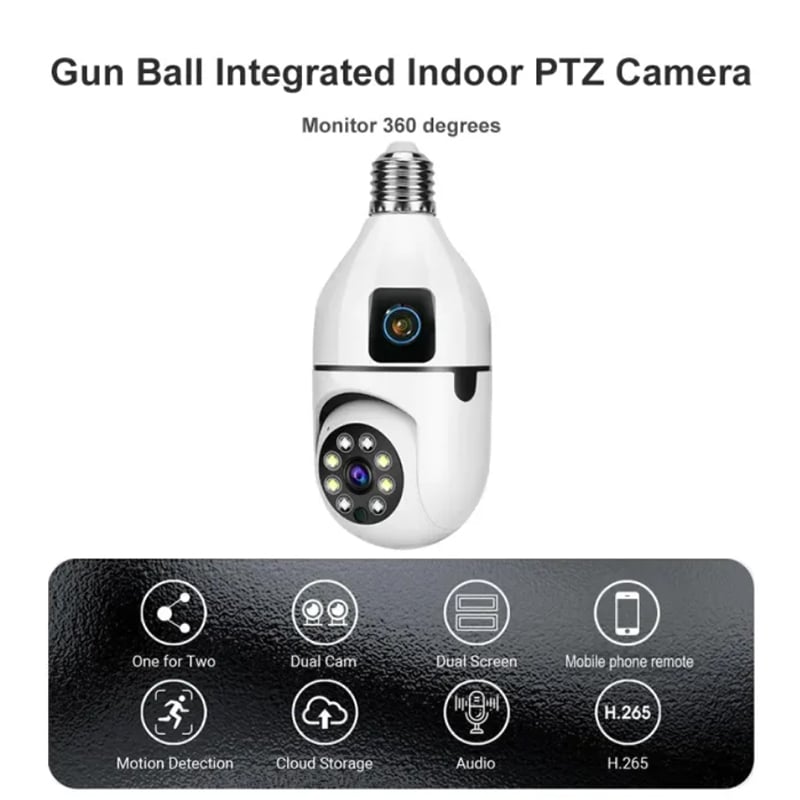 Picture of V380 Pro Dual Lens Dual Screen E27 Bulb Camera Two Ways Audio Color Night Vision Smart Home Security Wireless WIFI Indoor Camera White