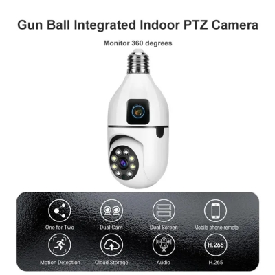 Picture of V380 Pro Dual Lens Dual Screen E27 Bulb Camera Two Ways Audio Color Night Vision Smart Home Security Wireless WIFI Indoor Camera White